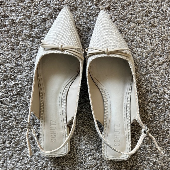 SCHUTZ Violetta Offwhite Pointed Toe Slingback Flats with Bow Size 7 - Picture 4 of 10